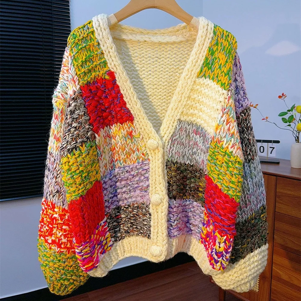 

2025 Women's Fashion Sweater Shirt Knitted Colorful Loose Casual Women's T-shirt y2k New Fashion High Quality Versatile Cardigan