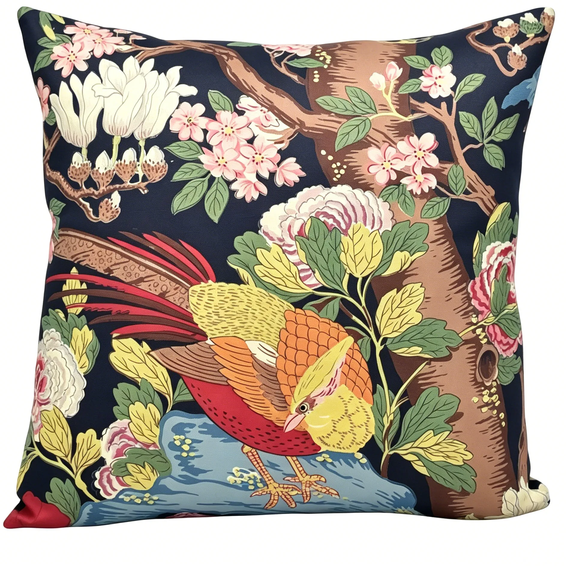 

Indigo - Blue Floral Magnolia Bird Cushion Cover - Colourful Pheasant Exotic Botanical Pillow Cover