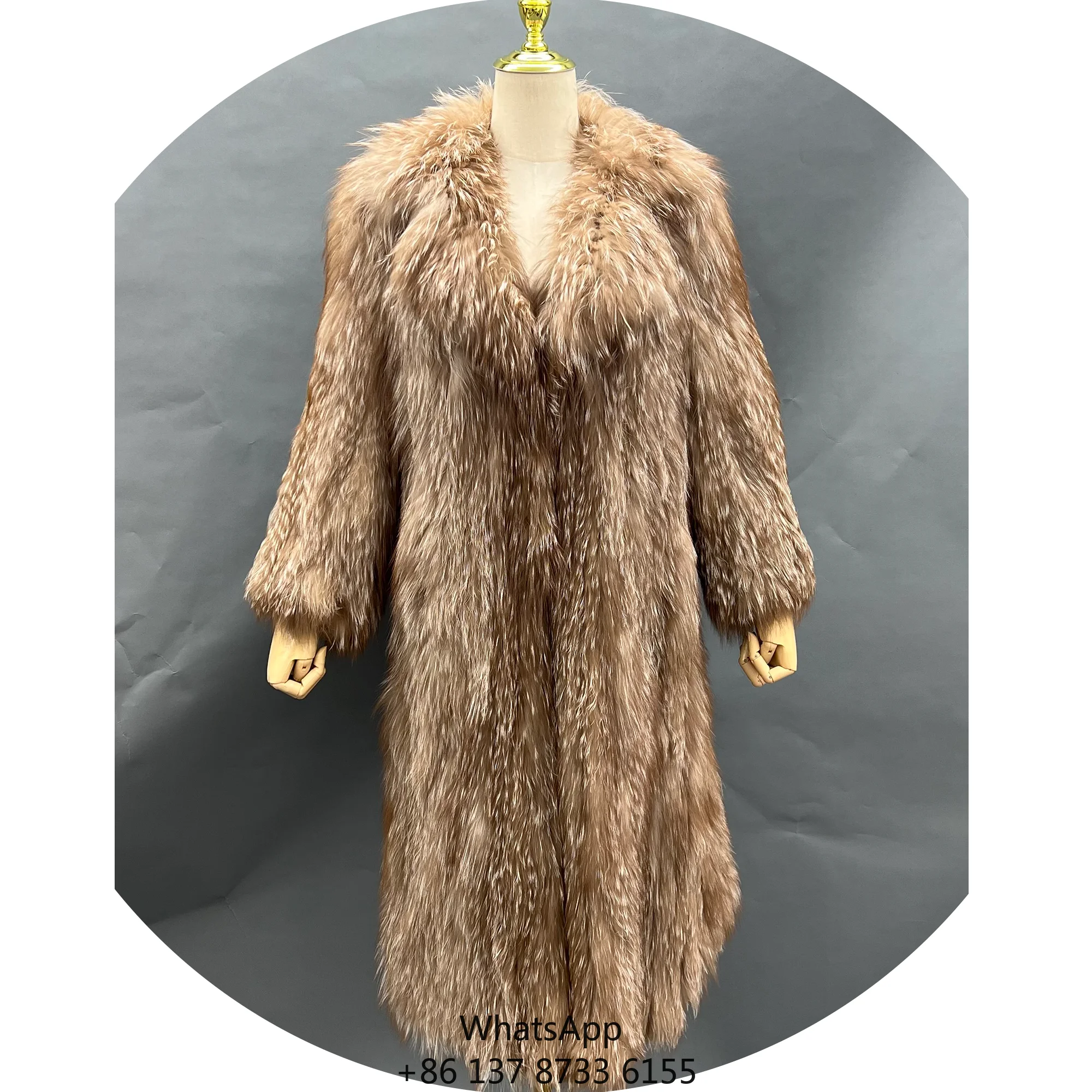 

Women Winter Real Authentic Fox Fur Trench Long Fox Fur Overcoat