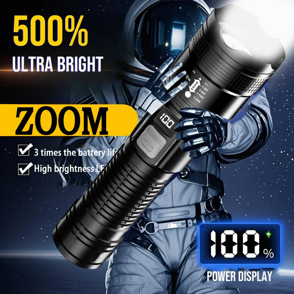 

High Power Long-range Lantern Super Bright LED Flashlight USB Rechargeable Tactical Torch With Sidelight Lamp Waterproof Outdoor