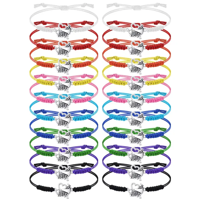 20Pcs Cheerleader Gifts Girls Cheerleading Bracelet Adjustable Charm Bracelets Cheer Heart Jewelry Team Cheerleading Accessories 6