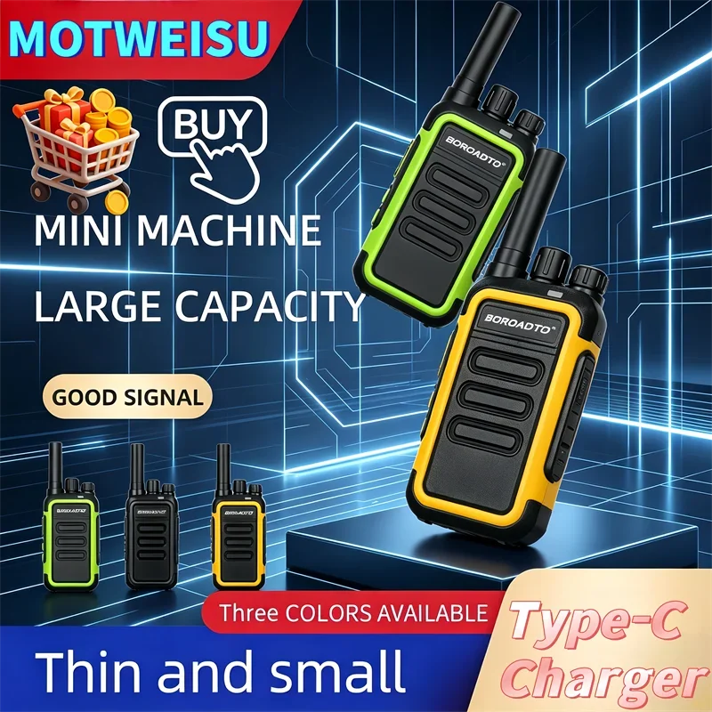新しい2個セット-ミニウォーキートーキー-大人用-長距離uhf-400-470mhz-16チャンネル-双方向無線-type-c充電-ノイズリダクション機能付き