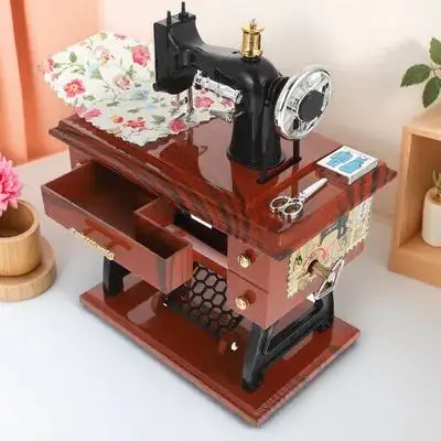 

Beautiful Sewing Machine Style Musical Box Long Service Life Desktop Decoration for Living Room Bedroom Hotel Vintage Inspired
