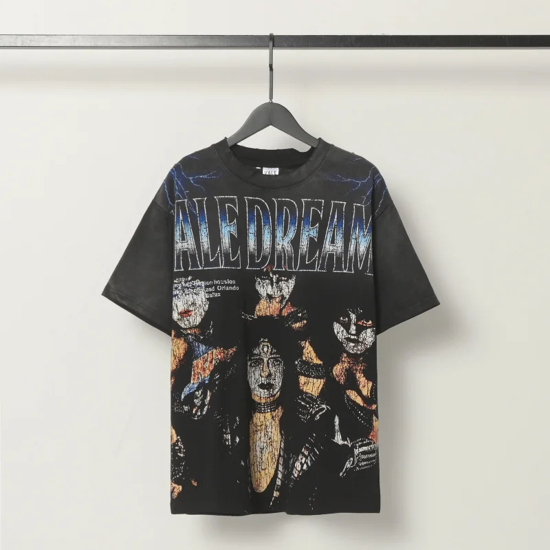 

Summer T shirt VALLEY DREAMS Graphic Print Round Neck T-shirt Men Women High Street Loose Tees Cotton Short Sleeve Tshirts