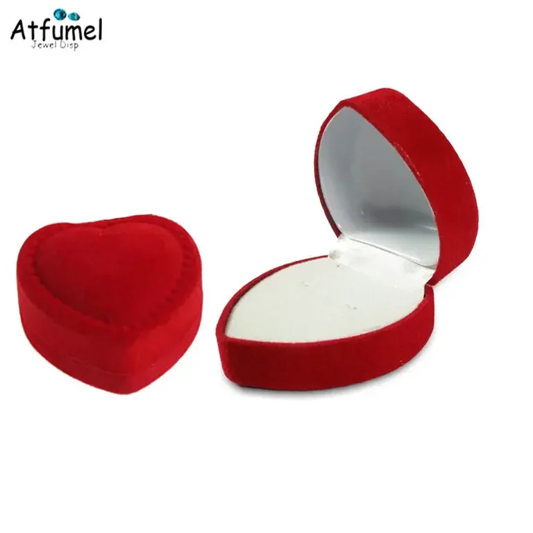Red Velvet Ring Jewelry Storage Box Earring Display Organizer Heart Shaped Engagement Wedding Ring Stud Packaging Gift Box 24Pcs