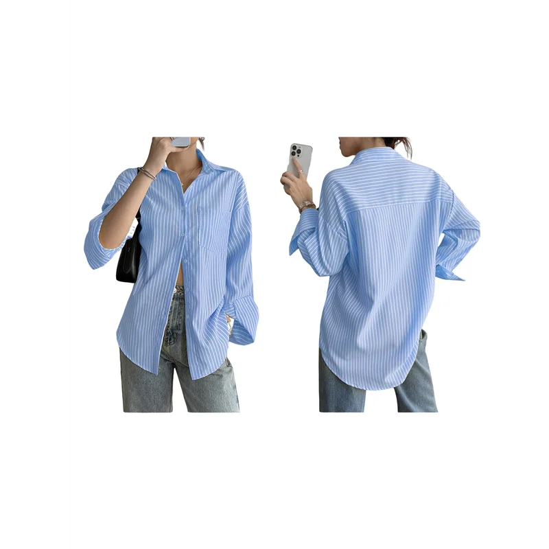 

ABP-Женские рубашки на пуговицах, официальные рубашки в полоску, длинные рукава, лацканы, рубашки для офисной работы, топы