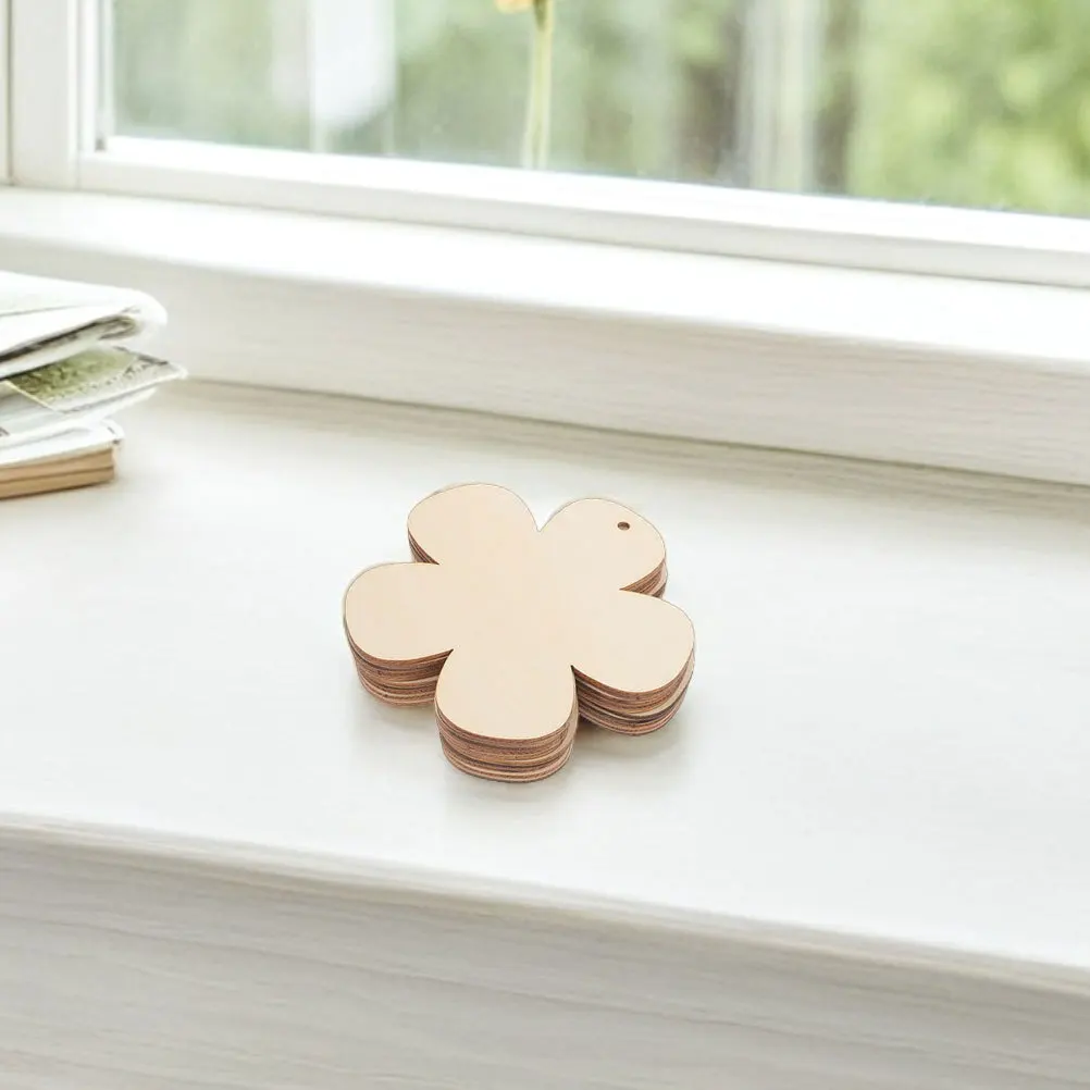 

20Pcs Wooden Flower Cutouts Unpainted DIY Craft Supplies Smooth Surface for Home Decor Holiday Presents Wood Flower for Crafts