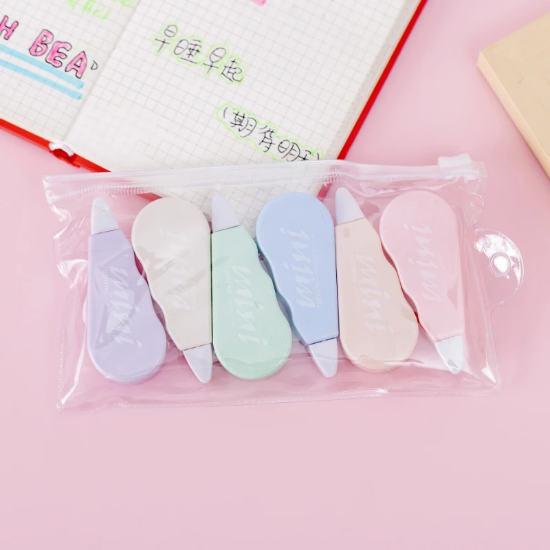 6Pcs/Set Correction Tape Solid Color Translucent Corrector Kids Student Altered Tape School Office Supplies Stationery School
