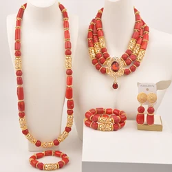 African Necklace Real Red Coral Beads Nigerian Traditional Wedding Couple Jewelry Sets