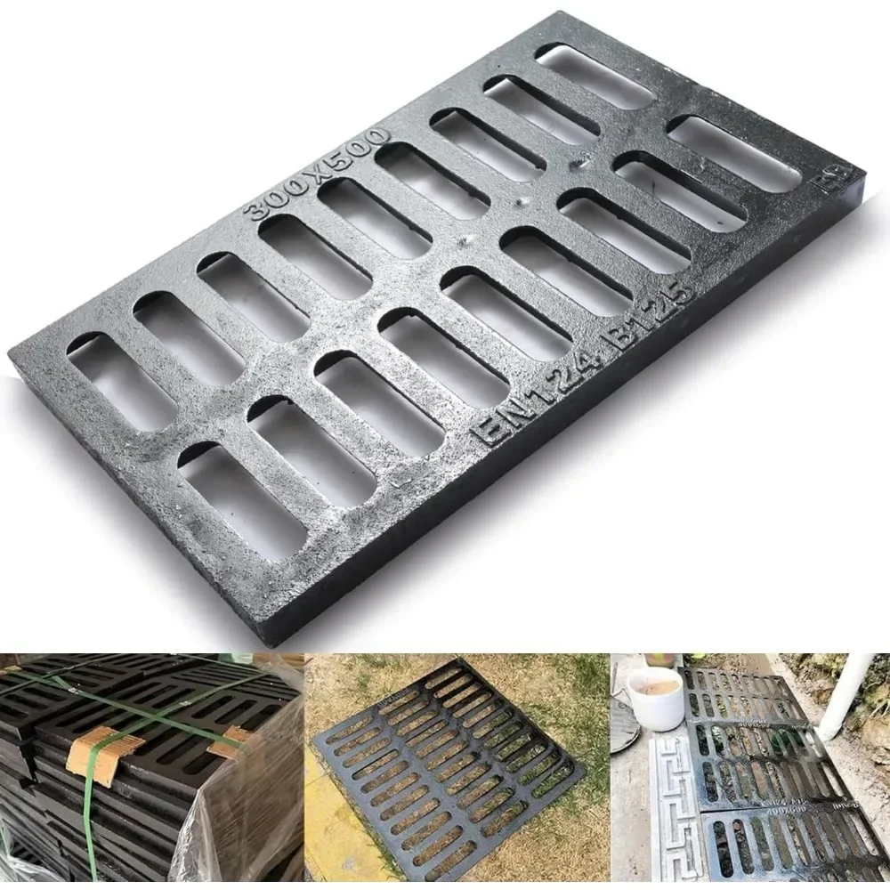 

Heavy Duty Cast Iron Drain Grate 12x20 Inch Rectangle Outdoor Channel Cover for Yard Driveway Concrete Floor