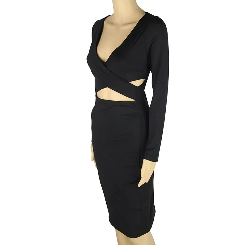 Vestido feminino, outono e inverno de manga comprida sexy boate vestidos de festa plus size 3xl 2xl xl sexy oco vestidos femininos