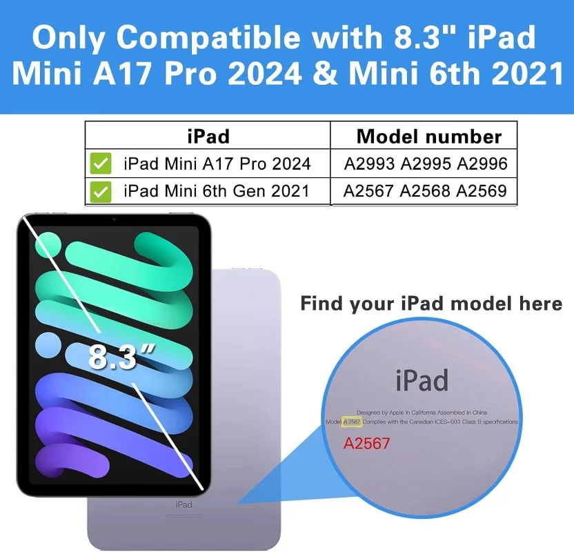 Smart Case for iPad Mini 7 A17 Pro 2024 Mini 6 8.3"2021 Pencil Holder Charging Cover iPad Mini 7th/6th A2993/A2995 A2567  fundas view 2