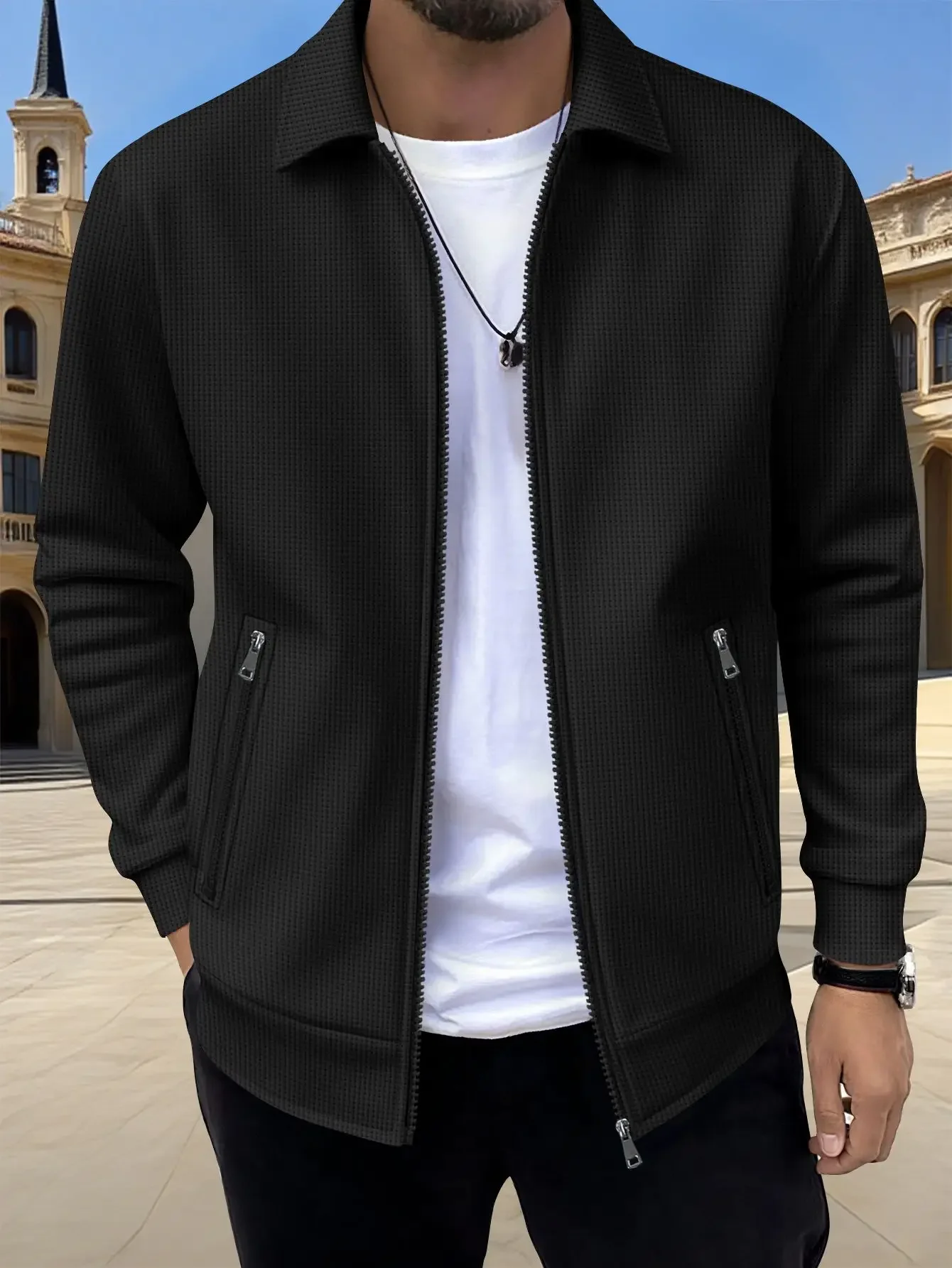 Immagine 5: 2026 Nuova Giacca da Uomo Primavera Autunno con Zip, Tinta Unita, Maniche Lunghe, Tasche, Cappotto Casual Ampio, Abbigliamento Moda Quotidiano, Capispalla Maschile