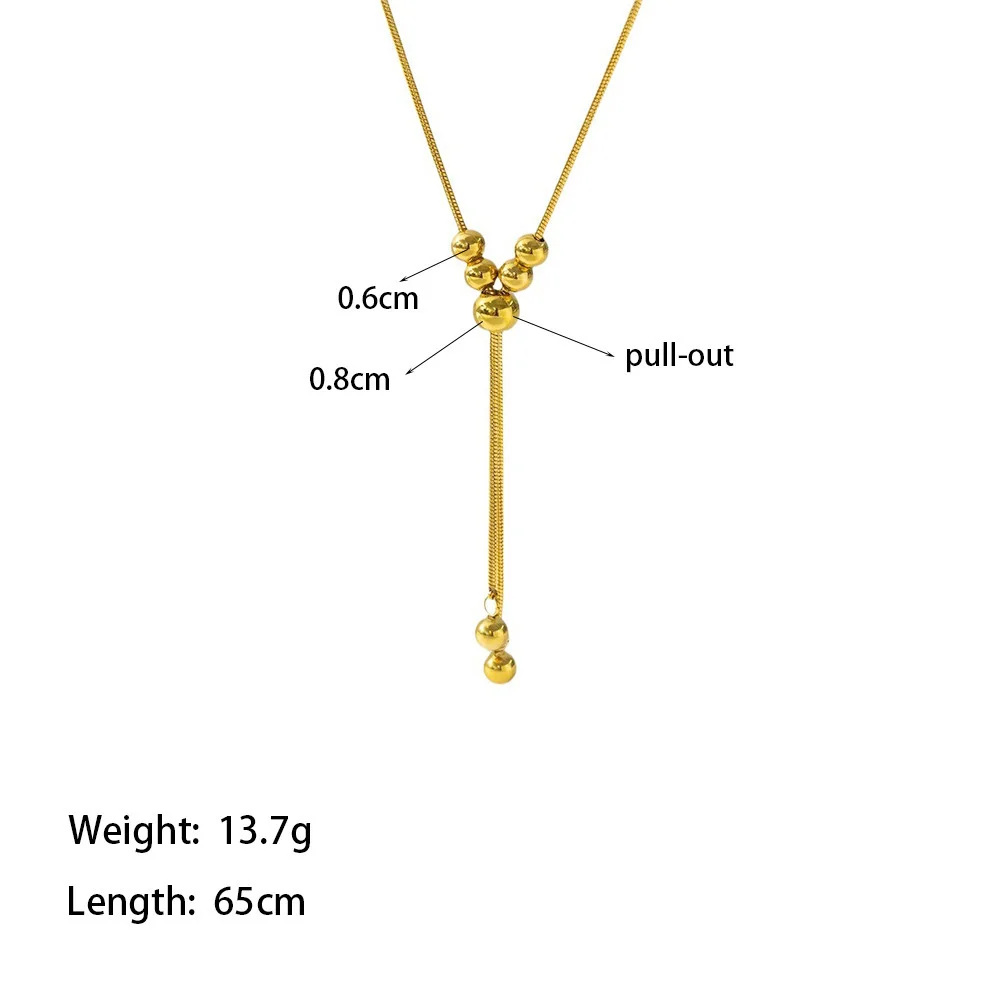 Edelstahl-Halskette mit ausziehbaren runden Perlen und hochwertiger Quaste, verstellbare lange Pulloverkette, Nischen-Accessoire mit Eleganz, Geschenk – Detail 4