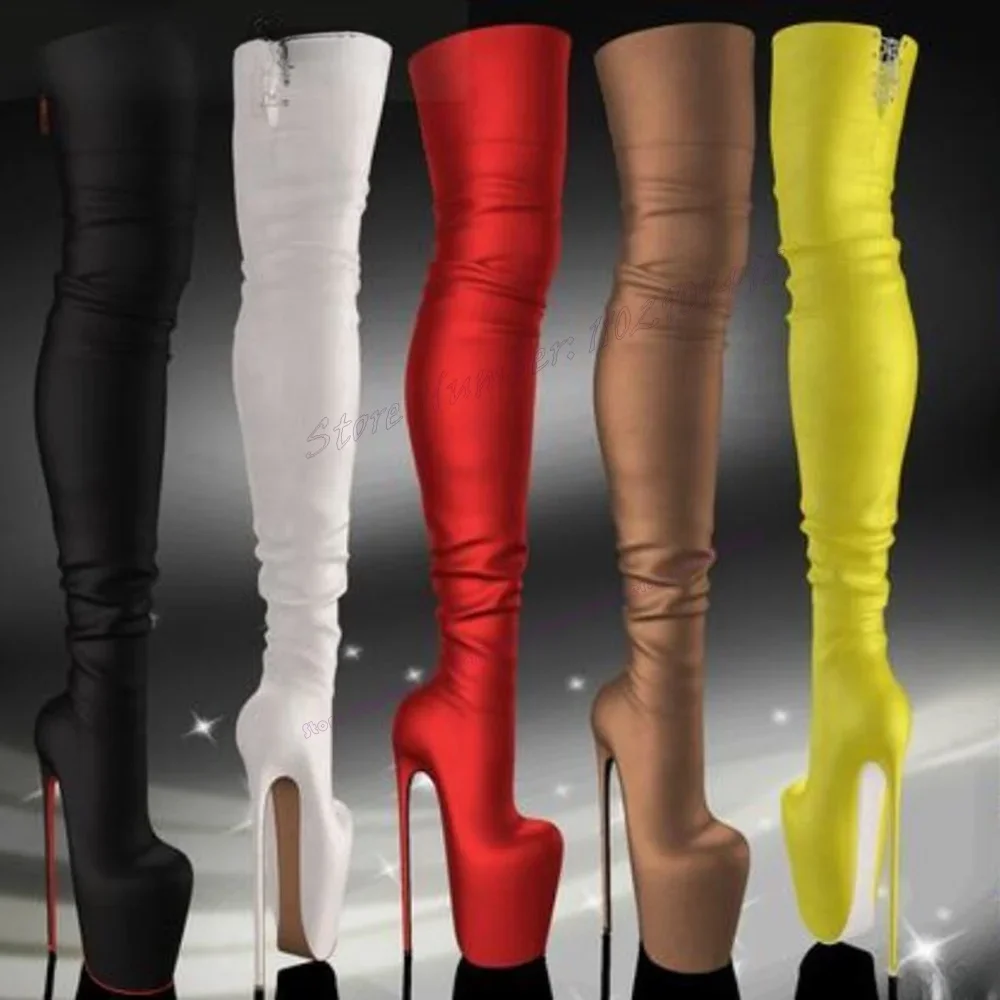 

Red Platform Over The Knee Boots Lace Up Round Toe Shoes for Women Stilettos High Heels Sexy Lady Shoes 2023 Zapatos Para Mujere