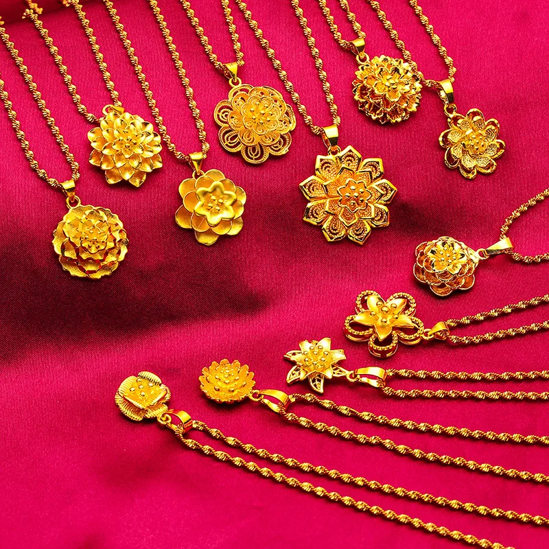 2026 Twelve Flower Pendant Necklace Vietnamese Sand Gold Chinese Court Style Water Wave Chain For Women Girlfriend Gift Jewelry
