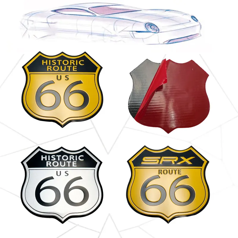 3D Aluminum HISTORIC ROUTE US 66 Car Emblem Badge Sticker Motorcycle Bike Helmet Decal Route 66 For CAR Cadillac XT4 XT5 US SRX