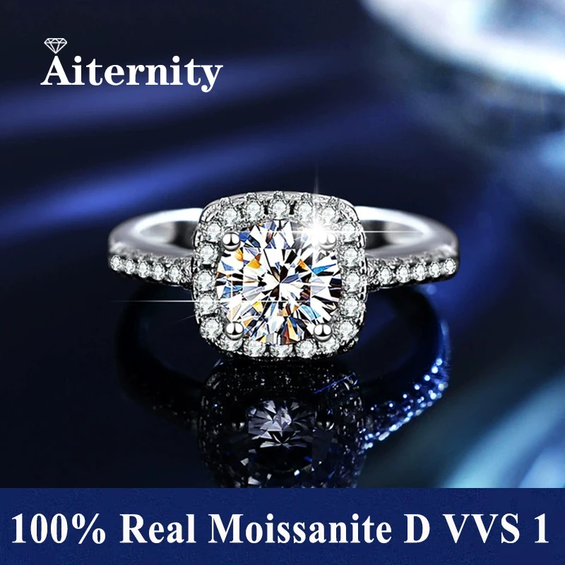 100% Real Moissanite Ring D VVS1 Pass Diamond Test Pen Adjustable Size...