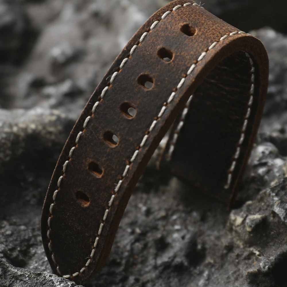 Extended Style Genuine Leather Bracelet 20 22 21MM, L/M Size Men\'s Brown Cowhide Bracelet, Vintage Style