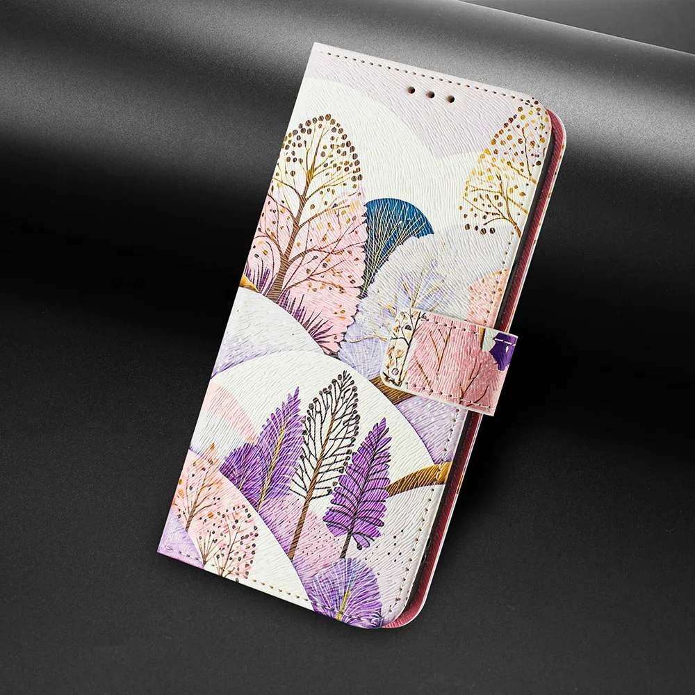 Coloured Drawing Wallet Case for Samsung Galaxy A06 A13 A14 A15 A16 A23 A24 A25 A33 A34 A35 A53 A54 A55 Stand Flip Phone Cover