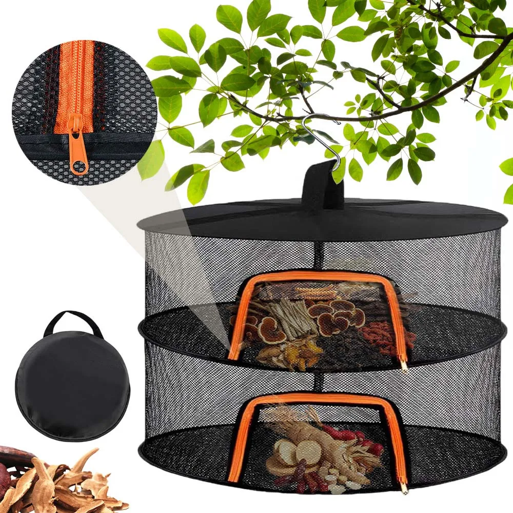 Tragbarer Pflanzentrockner, doppellagiger, hängender Trocknungsnetzkorb, faltbarer, atmungsaktiver Netztrockner, platzsparendes Design, geeignet für Kräuter, Früchte, Nüsse, Blumen, für den Innen- und