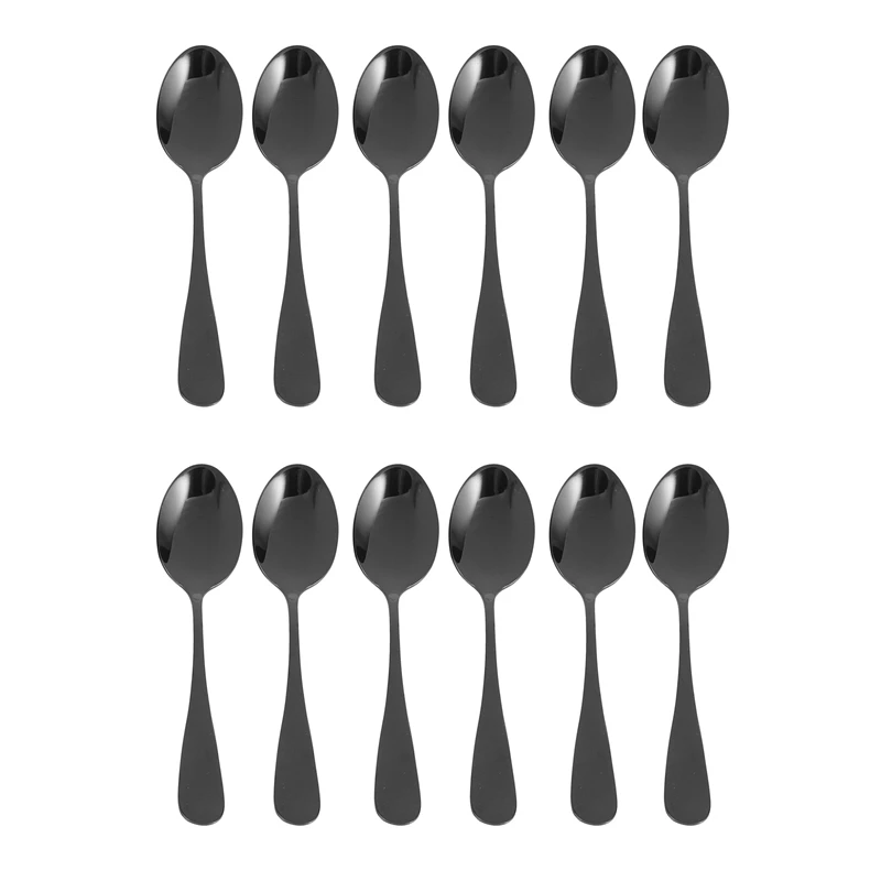 

AD-Mini Stainless Steel Cake Spoons, Scoop For Ice Cream , Small Teaspoons For Dessert, Set Of 12 (Black Coffee Spoons)