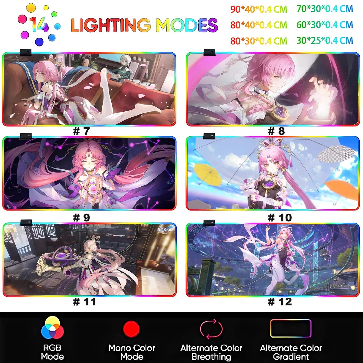 RGB-Hintergrundbeleuchtung, großes, rutschfestes Mauspad, letzte Herkunft, Anime Waifu Leopard, LED, leuchtendes Mauspad, Tisch-Gaming-Matte, Schreibtisch-Spielmatte