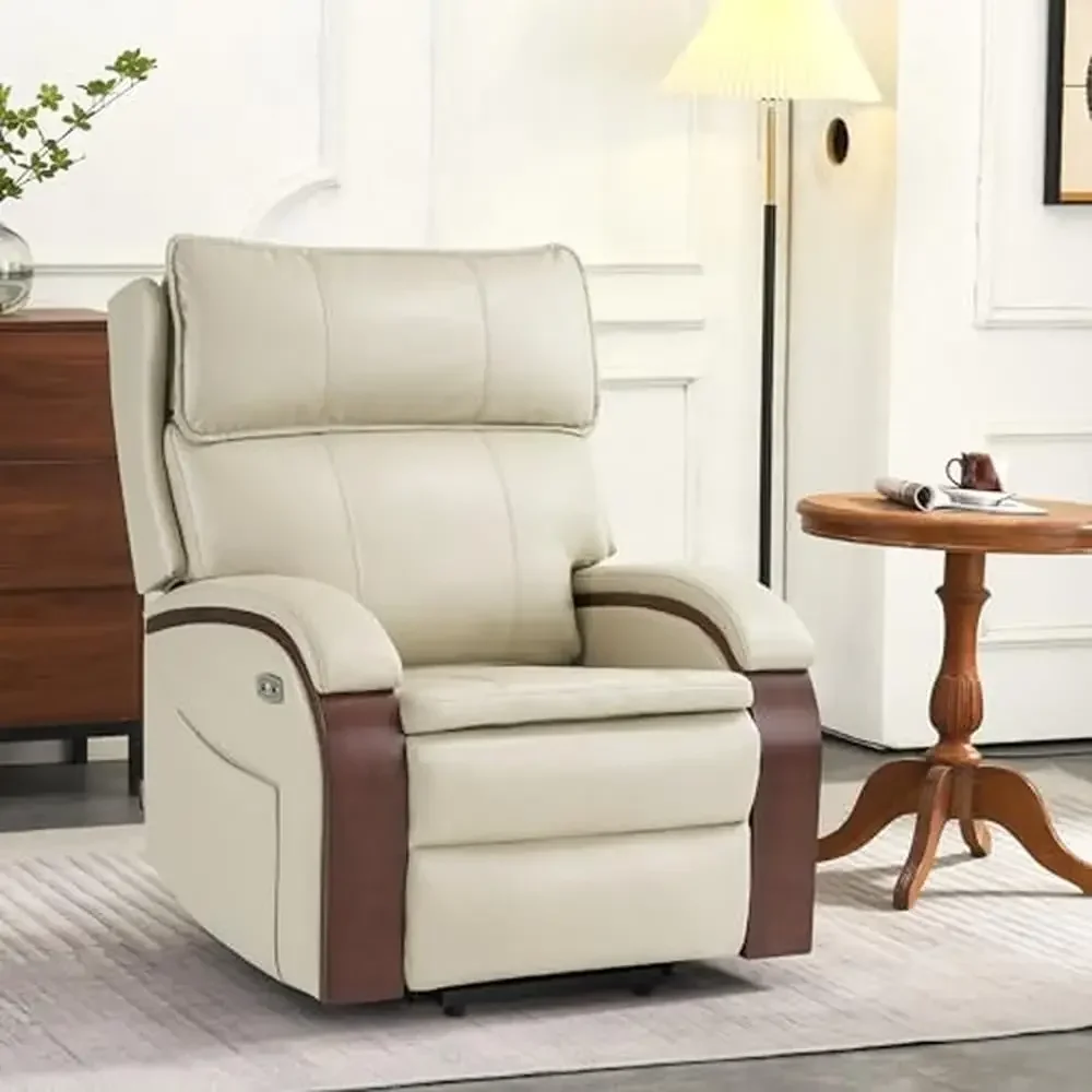 Cadeira reclinável com elevador elétrico, sofá, massagem, encosto de cabeça ajustável por calor, apoio de braço de madeira sólida para idosos, portas usb, bolsos laterais, vibração
