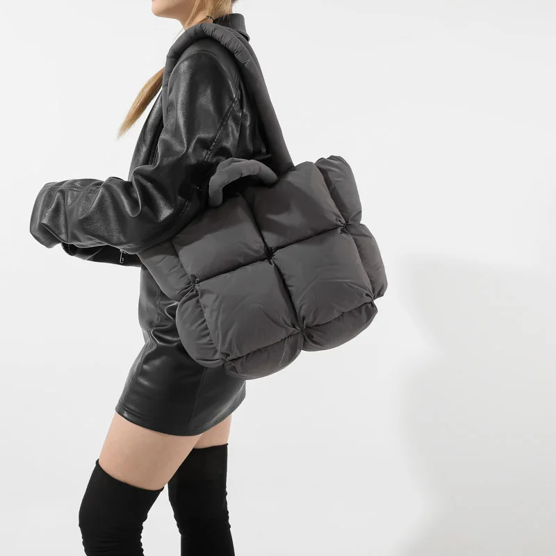 Fashion Soft Puffer Tote Bag Designer Quilted Women Shoulder Bags Nylon Padded Lady Handbags Down Cotton Warm Winter Shopper Bag