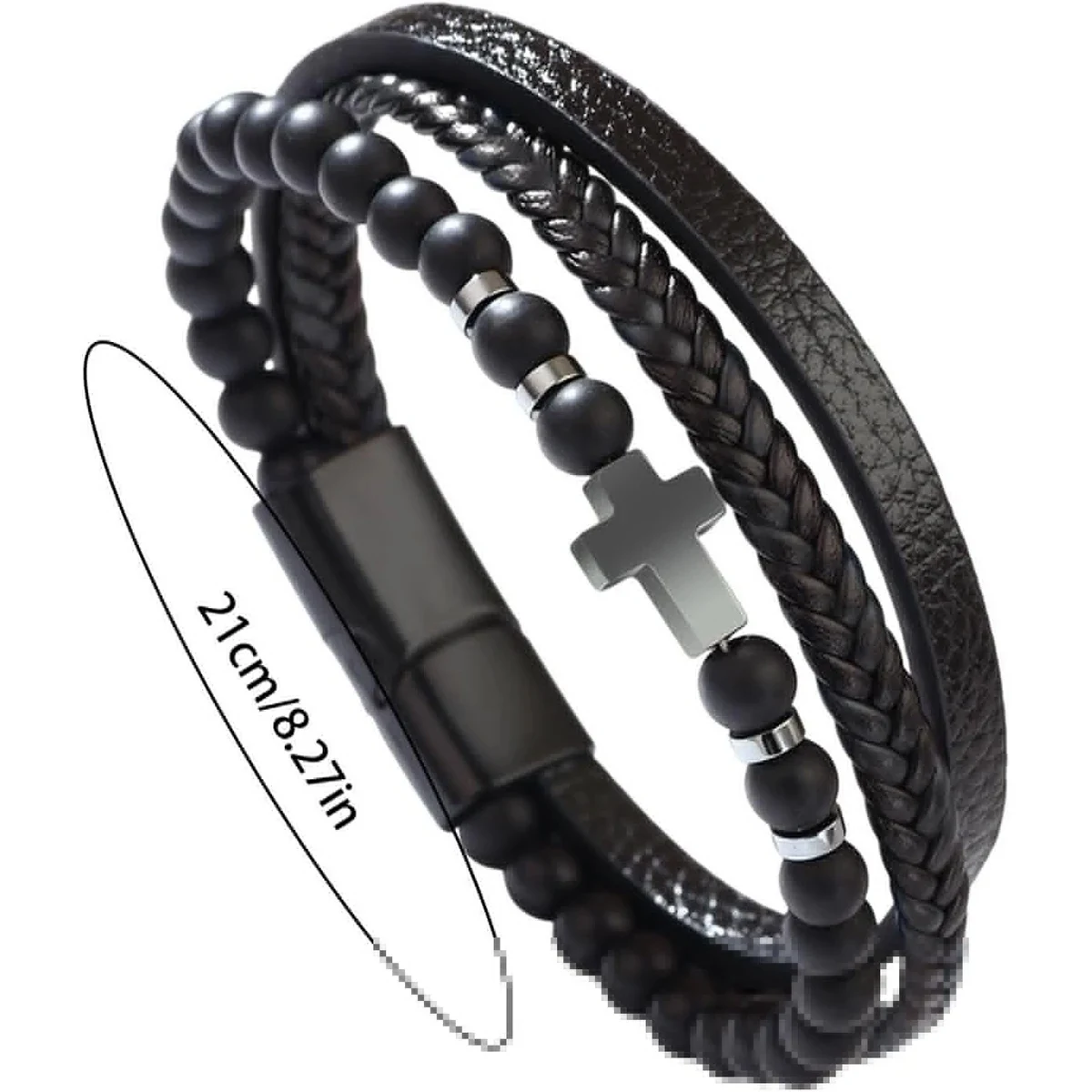 Kreuzarmband für Herren, mehrsträngiger gewebter Armreif, Manschettenarmband oder Geburtstagsgeschenk für Ihn – Detail 3