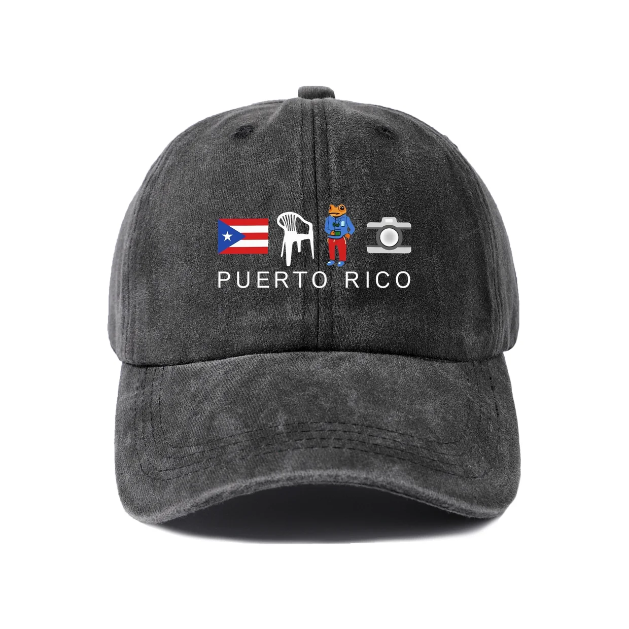 Puerto Rico Icons Graphic Baseball Cap, Vintage Washed Adjustable Unisex Dad Hat, Streetwear Gift