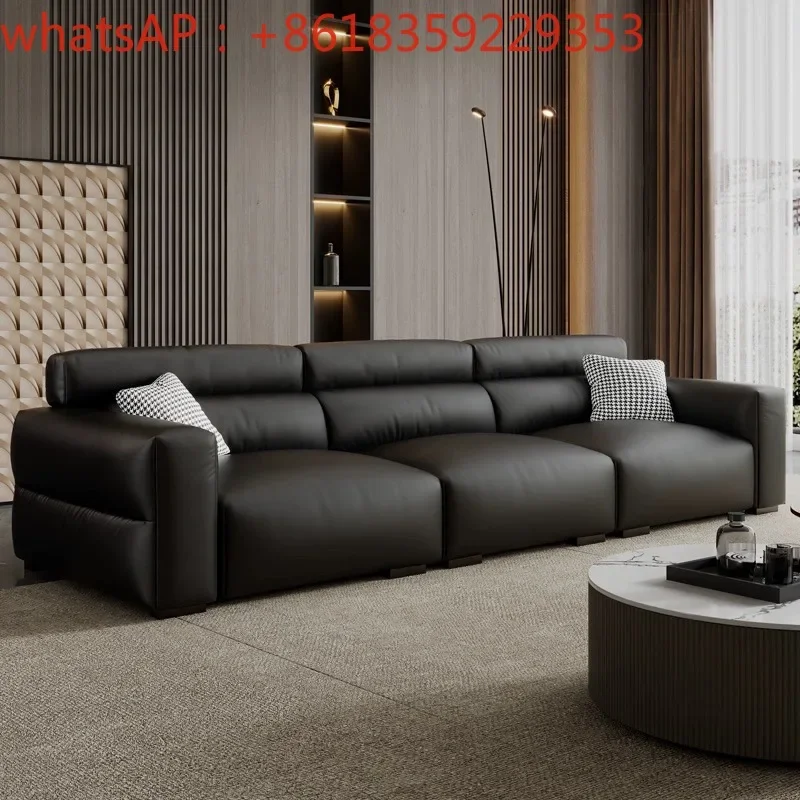 Italian style small black cow leather sofa first-layer cowhide living room minimalist small apartment down black leather art