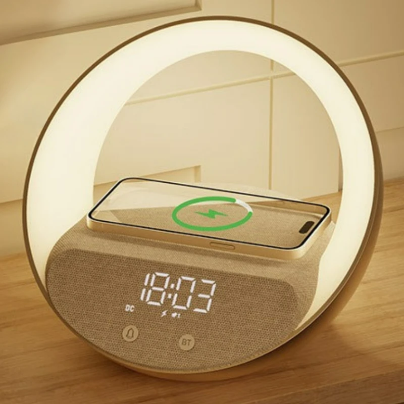 Wireless Charging Clock Wake Up Light Multifunctional Bluetooth Speaker Wireless Fast Charging Ambient Light Decoration Bedroom