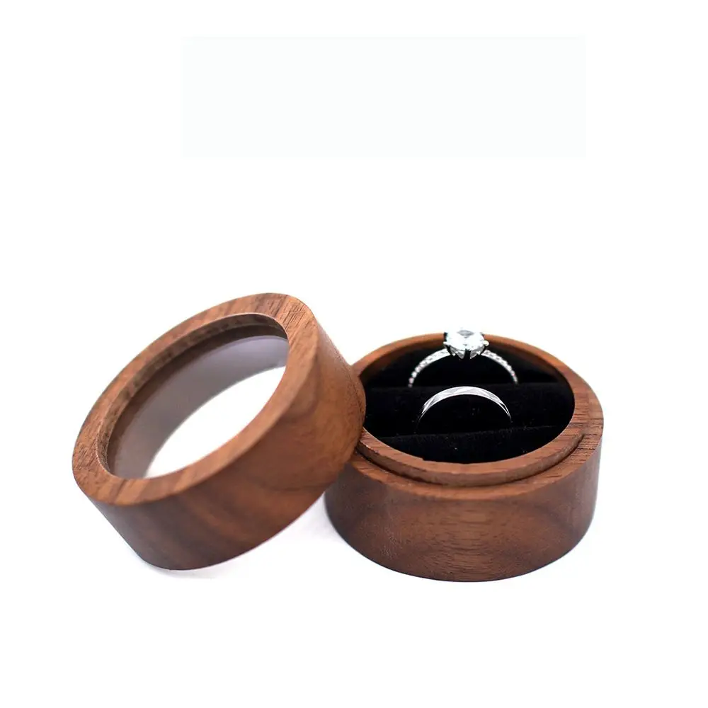 

Wooden Round Proposal Jewelry Box Earrings Organizer Wedding Gift Presentation Box Ring Bearer Box Storage Box Ring Box