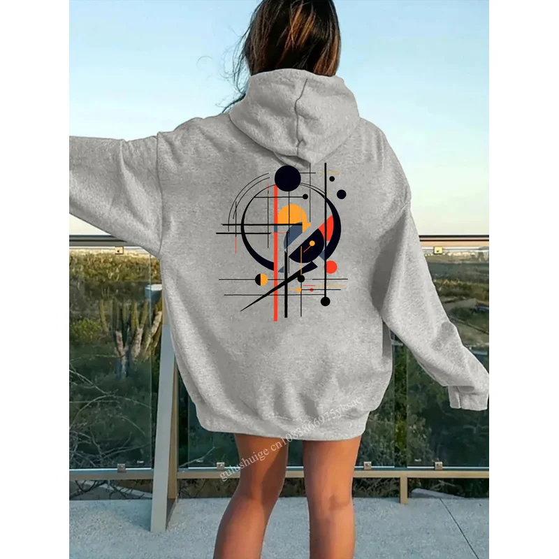 2026 Funny Streetwear Oversized Hoodie Halloween Gifts Abstract Geometric Circle Line Art Print Autumn Winter Fall Clothes