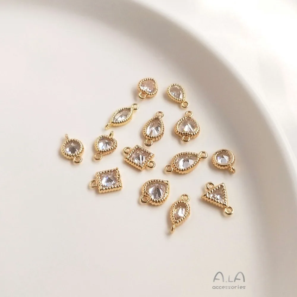 1 قطعة دلايات النحاس 14K الذهب اللون مطعمة القلب هندسية مربع قطرة الماء المستديرة دلاية من حجر الزركون لتقوم بها بنفسك مجوهرات اكسسوارات