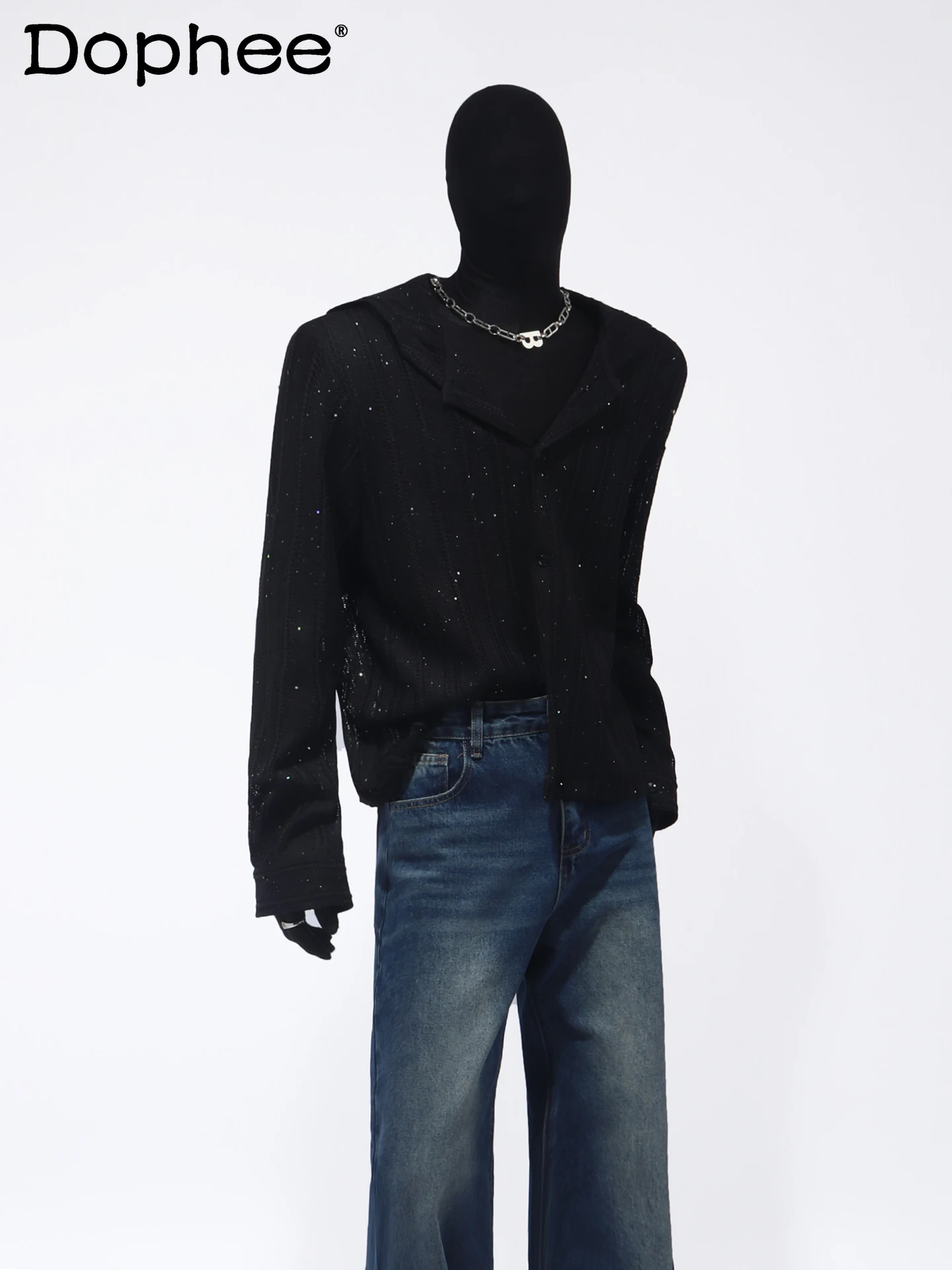 

2025 Новая мода в корейском стиле, цельная шляпа, полый дизайн, рубашка со звездным небом, красивая мужская свободная повседневная модная куртка с длинным рукавом