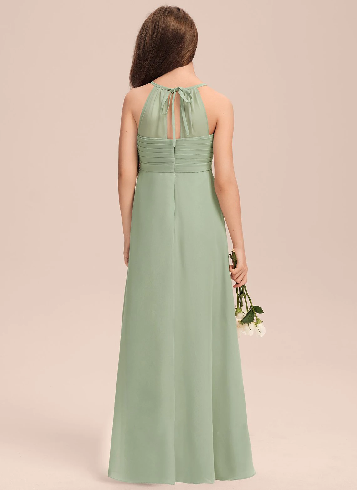 A-line V-Neck Floor-Length Chiffon Junior Bridesmaid Dress With Cascading Ruffles /Junior Bridesmaid Dresses