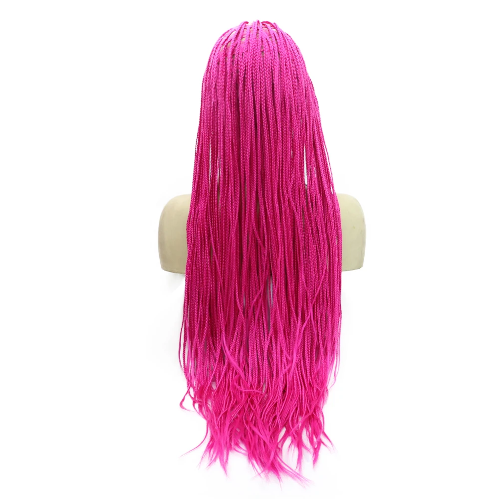 Peluca sintética con malla frontal para mujer, trenza de caja roja rosa, trenzas largas de 24 pulgadas, pelo de fibra resistente al calor para Cosplay o uso diario