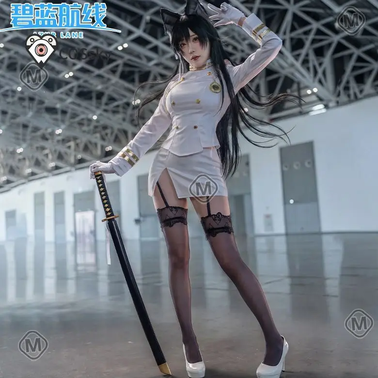 Game Azur Lane IJN Takao IJN Atago Cosplay Costumes White Ship Uniform Women Dress Girls Skirts Coat Stockings Gloves JK Suit view 6
