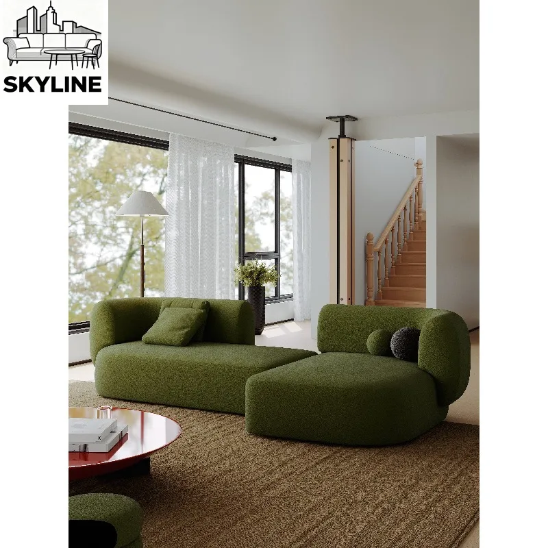 Green L-Shaped Corner Lounge Sofa, Multi-scene Sectional Couch for Small Apartment, Hotel Lobby & Office Reception