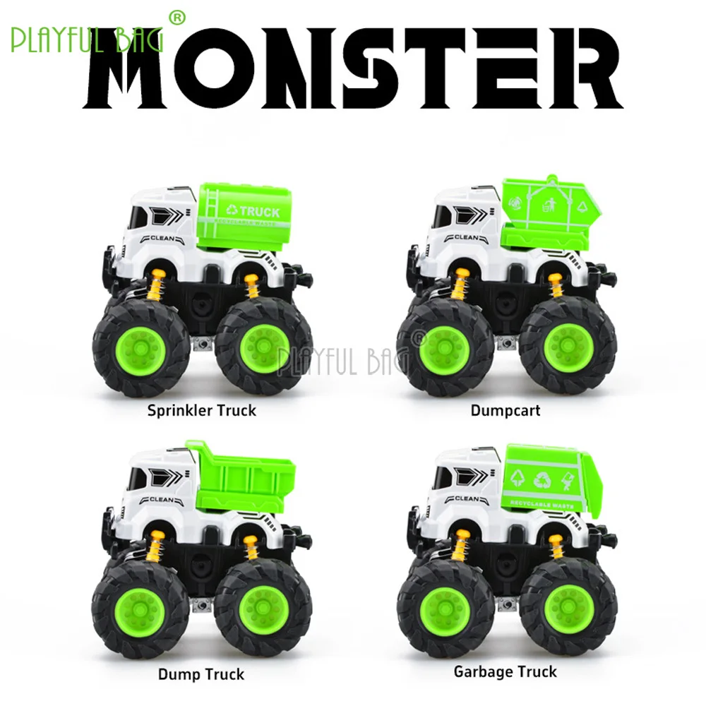 Alloy Inertia Stunt Garbage Truck Toy Set: Water Sprinkler, Garbage Truck & Dump Truck, Drop-Resistant Vehicles for Boys HG31