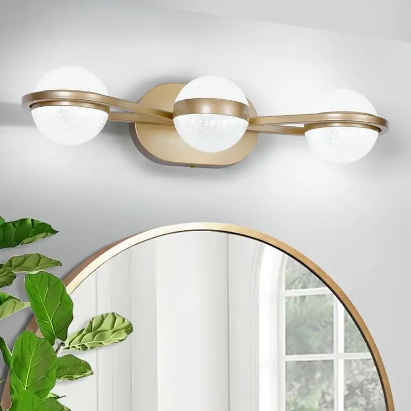 تركيبات إضاءة الحمام ذات 3 لمبات LED مع ظلال أكريليك رملية كريستالية، إضاءة زخرفية مثبتة على الحائط لمرآة الغرور