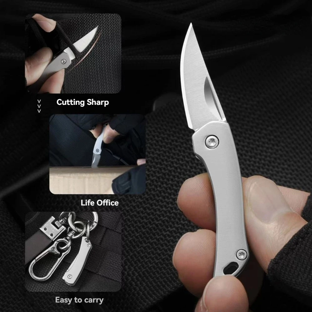 Mini Stainless Steel Folding Blade Sharp Mouth Bag Knife Keychain Pendant Outdoor Camping EDC Gift Box Opening Knife