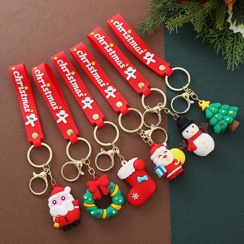 1PCS Car Keychain Christmas Snowman Christmas Tree Keyring Backpack Pendant Children\'s Christmas Gifts Random Style Gift Happy