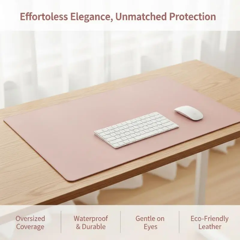 ∘PU Leather Desk Mouse Pad Stain Resistant Waterproof Non-Slip Solid Color Mat for Home Office Gaming Work Study