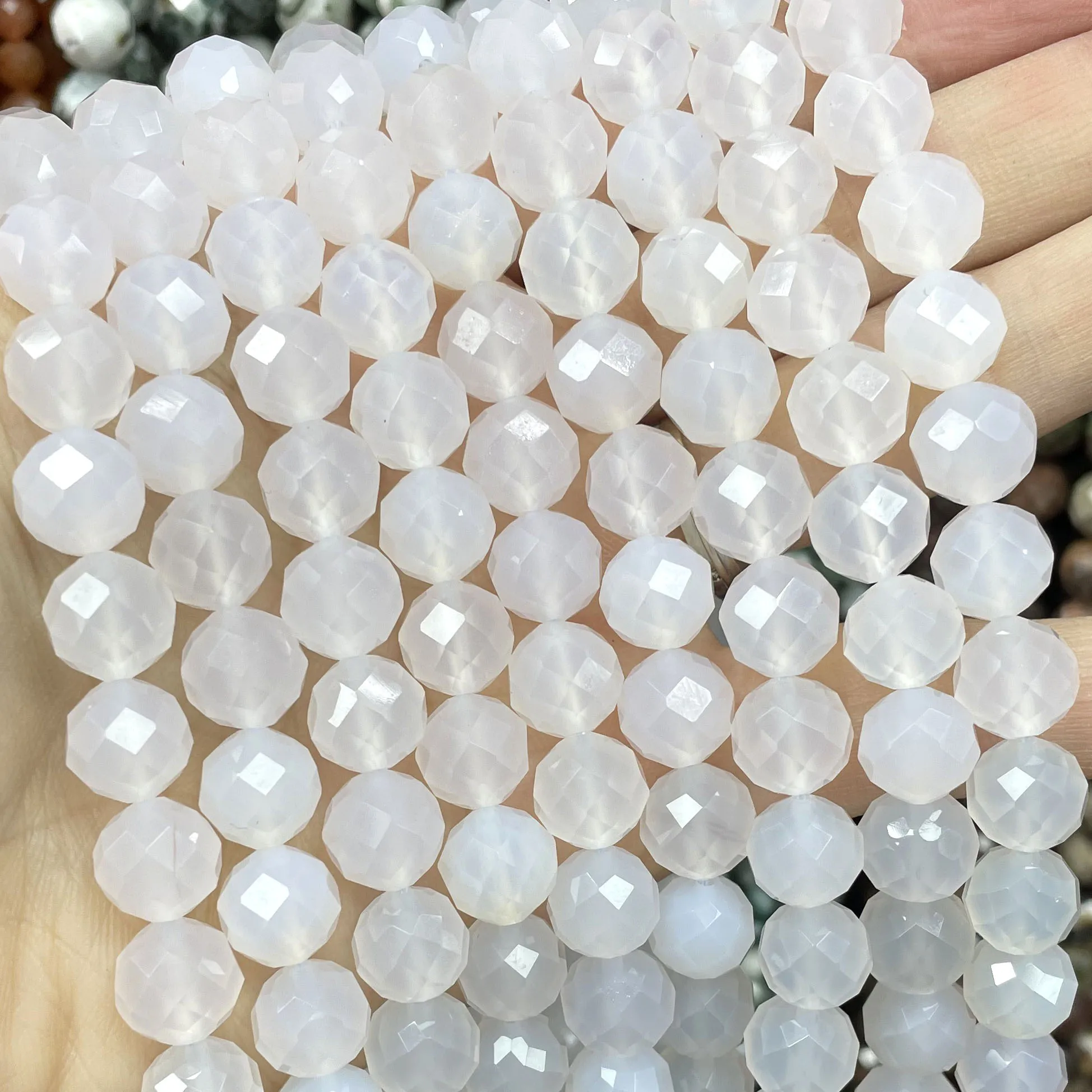 Natural Faceted White Agates Gem Loose Spacer Beads For Jewelry Making DIY Fashion Bracelet Necklaces 6/8/10MM 7.5 inches