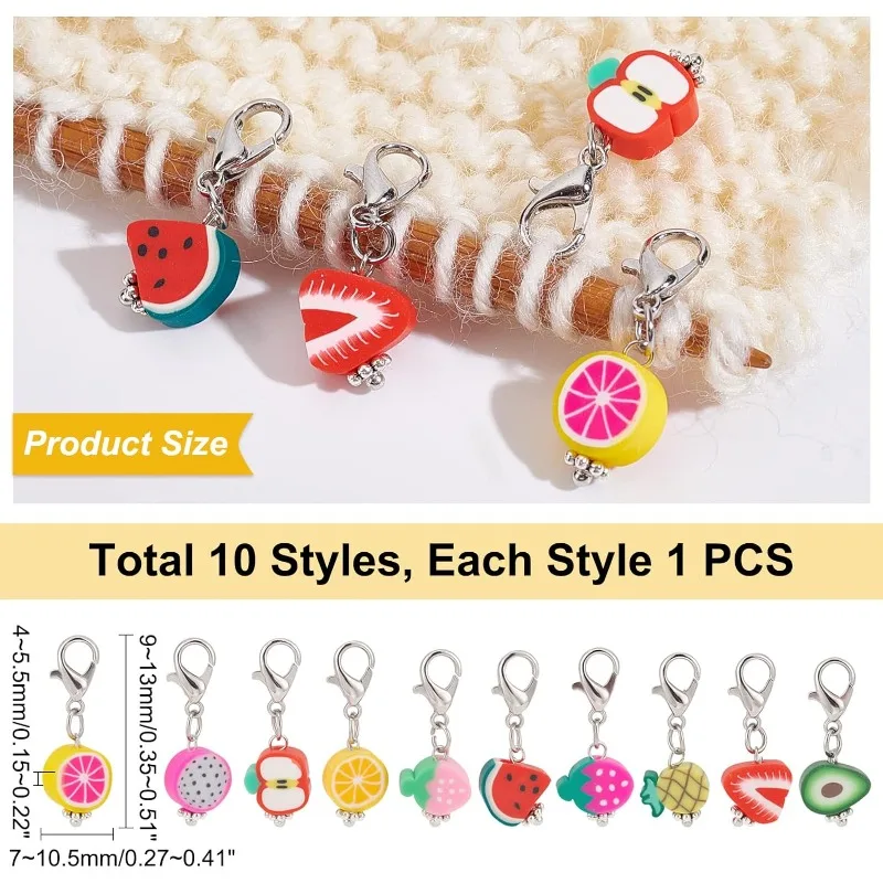 10 Pcs Fruit Stitch Markers Polymer Clay Strawberry Crochet Stitch Marker Charms Removable Lobster Clasp Locking Stitch Marker