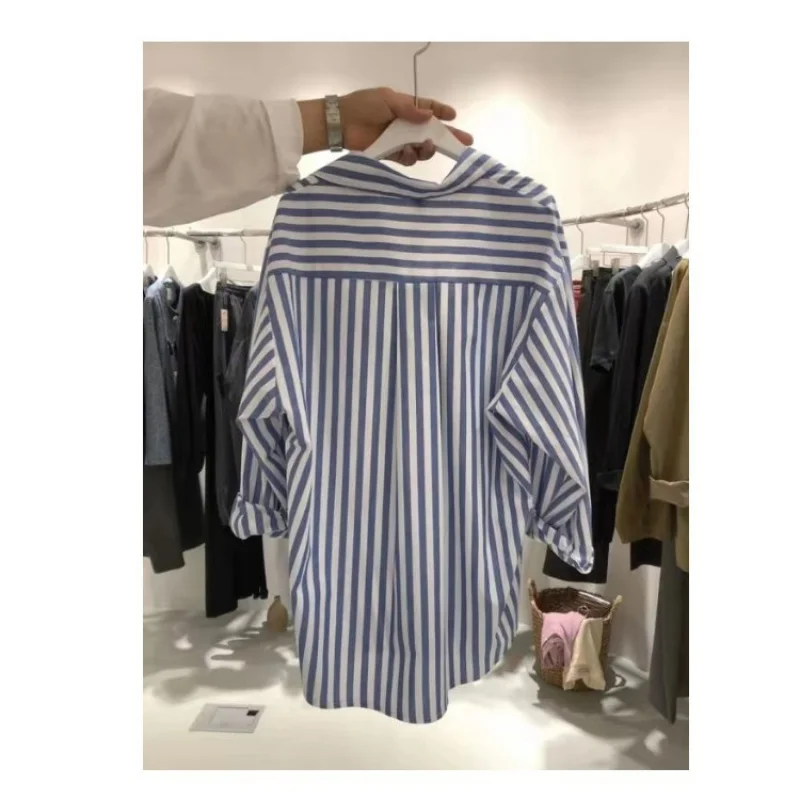 South Korea Dongdaemun Striped Shirt Women\'s Design Sense Niche 2023 Autumn New Western Style Shirt Student Shirt Fashion