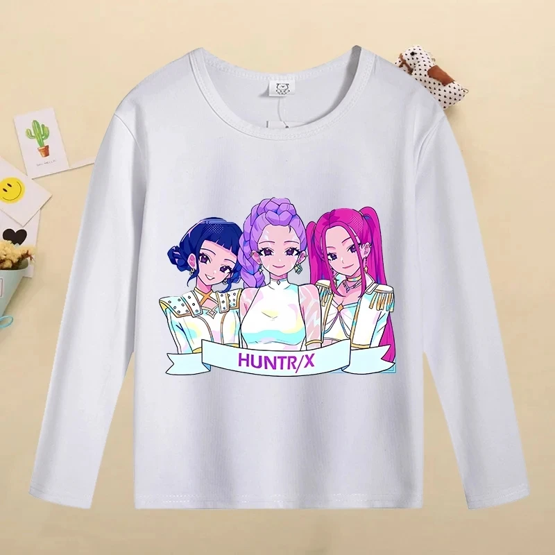 2025 Nuovo K Pop Demon Hunters T-shirt a maniche lunghe per bambini Carino nsil, cartoni animati stampati Top Ragazzi Ragazze T-shirt casual Autunno Childre